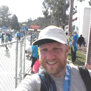 A shameless, sweaty selfie of yours truly at the finish of the Carlsbad Marathon.